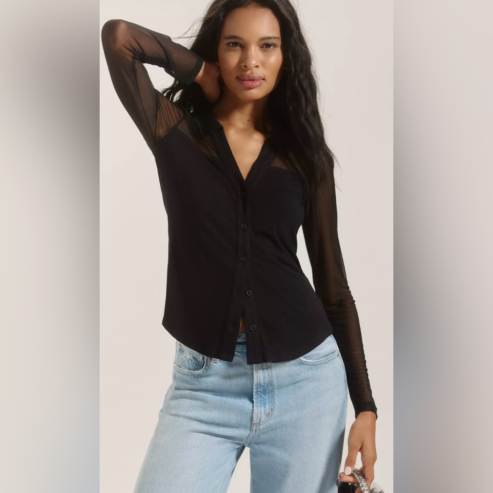 Sanctuary Black Button-Up Blouse